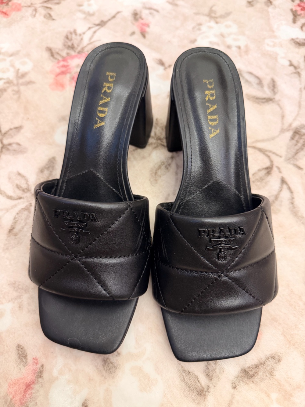 Prada Black Quilted Leather Slide Mules